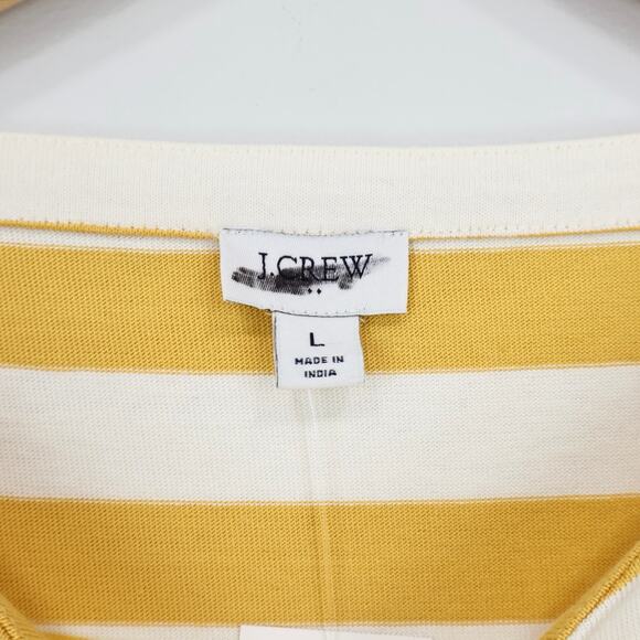 NWT J.Crew Factory Striped Button-Shoulder Boatneck Tee Yellow Ivory Size Large - Picture 9 of 11